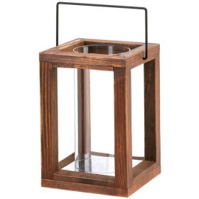 Accent Plus Rustic Wood Brown Candle Lantern - 9 inches