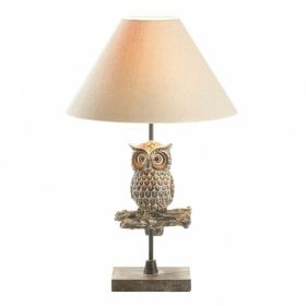 Accent Plus Wood Wise Owl Lamp with Fabric Shade