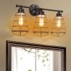 3-Light Vanity Lamp Bathroom Fixture with Metal Wire Cage