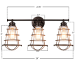 3-Light Vanity Lamp Bathroom Fixture with Metal Wire Cage