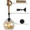 Vintage Industrial Loft Style Hemp Rope Hanging Pendant Light Ceiling Glass Lamp