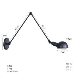 Restaurant bar wrought iron long arm wall lamp (Color: B0038L 40 40)