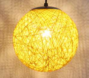 Wholesale hemp ball chandelier Zhongshan rattan lamp Pastoral restaurant bar chandelier hot pot shop light Living room porch light (Color: Yellow)